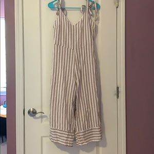 Tan and white striped jumpsuit
